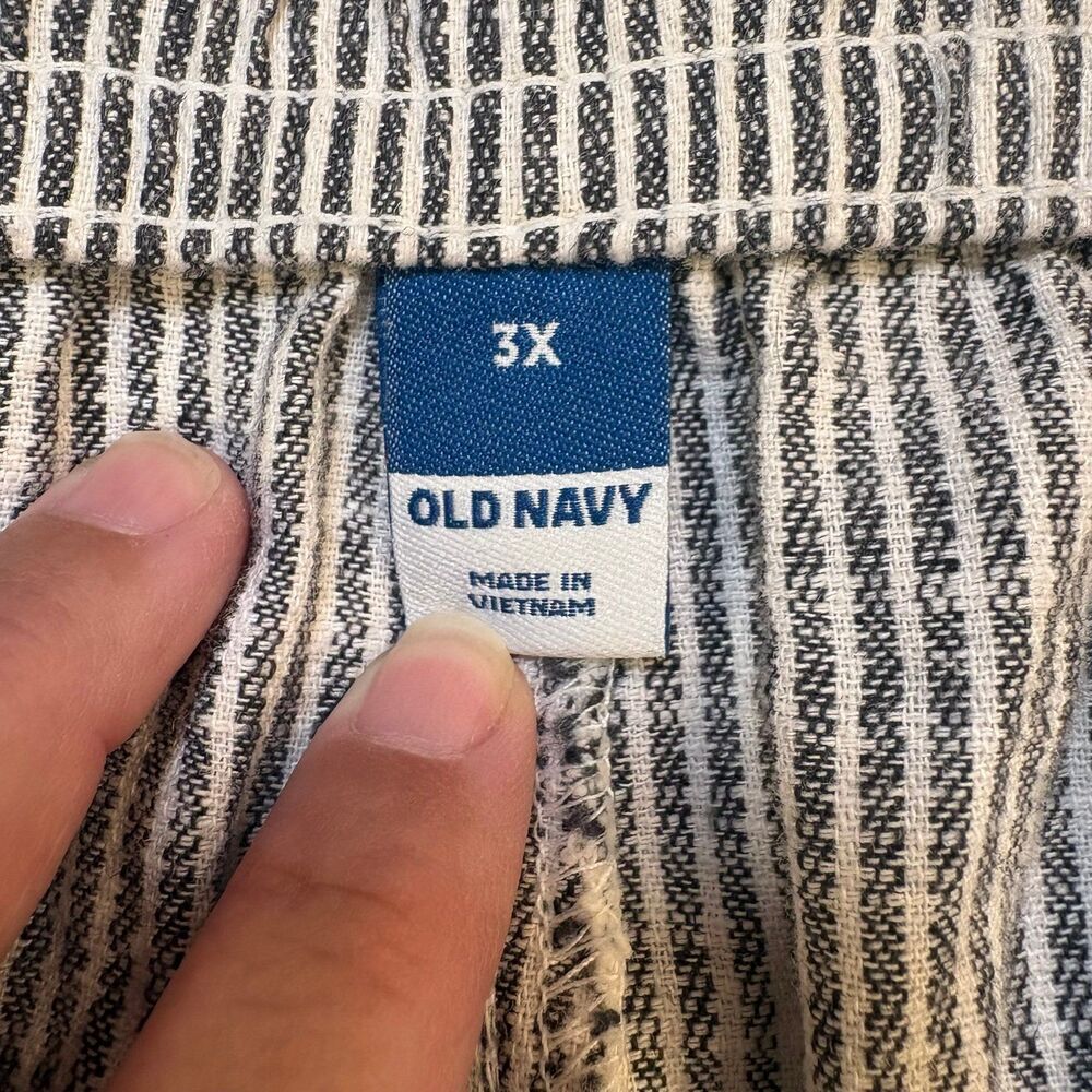 Pants Old Navy Linen Cotton Blend Pants 3X Striped Pull On High Rise Taper - Picture 5 of 7